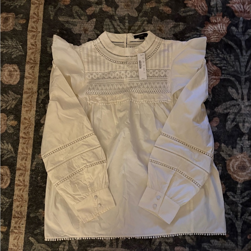 J. Crew White Lace Detail Blouse